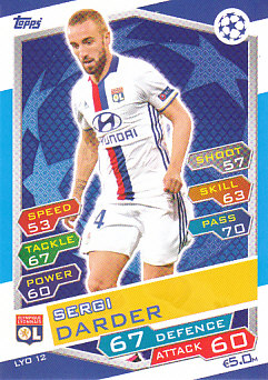 Sergi Darder Olympique Lyonnais 2016/17 Topps Match Attax CL #LYO12